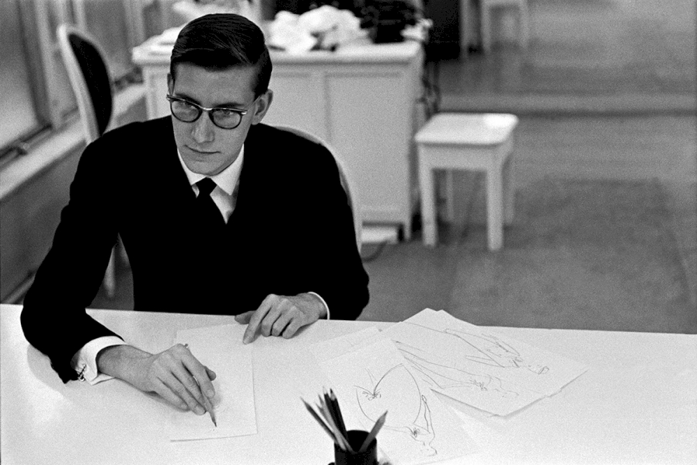 FRANCE. Paris. Couturier Yves St. Laurent preparing his first fashion show at Dior. 1957. © Inge Morath / Magnum Photos / courtesy CLAIRbyKahn